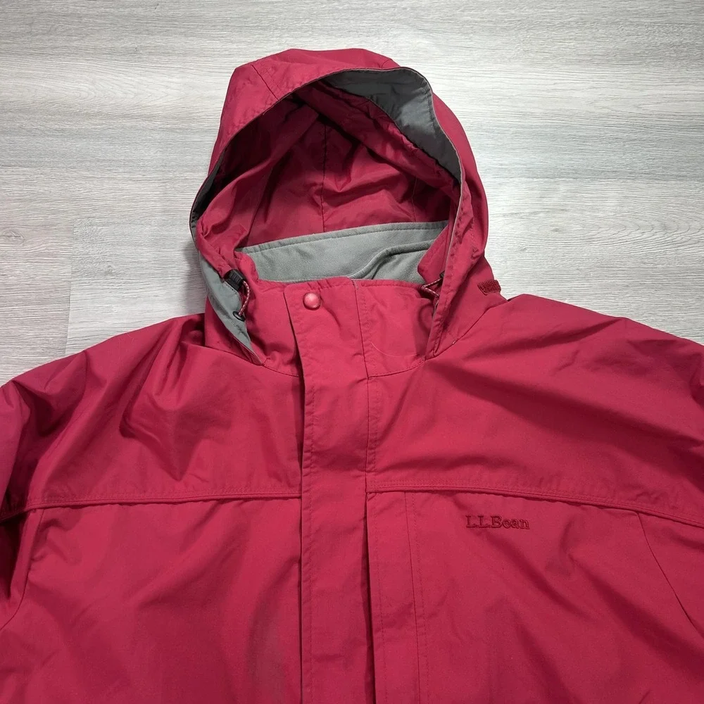 L.L. Bean Jacket‎ Mens Large Red Hooded 3-in-1 Nylon Fleece Lined Winter Outdoor